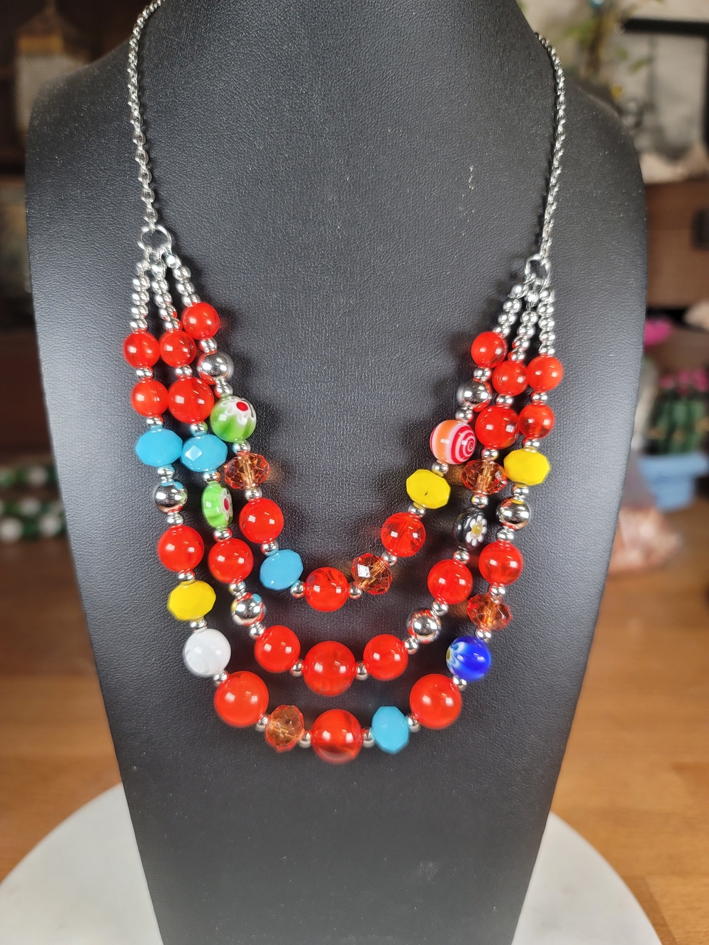 paparazzi Multicolor Layered Beaded Necklace with Red Accents